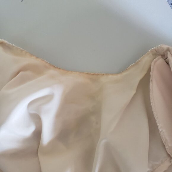 Vintage 80s Beaded Tiered White Cream Shift Dress Size M Wedding Elegant - Picture 6 of 13